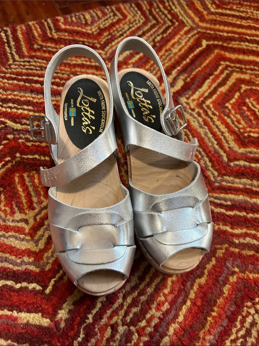 Lotta From Stockholm Metallic Silver Peep-Toe Slingback Sandals
